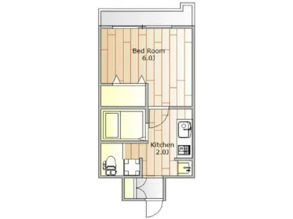 ハピネス池尻(1K/4階)の間取り写真