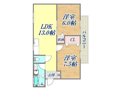 ウィルJ(2LDK/1階)の間取り写真
