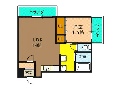 ヴィラ高殿(1LDK/3階)の間取り写真