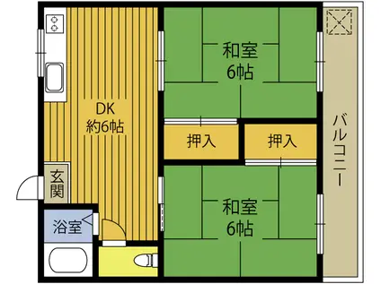 峯アパートB(2DK/2階)の間取り写真