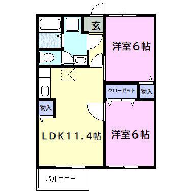 セブンピーク吉岡(2LDK/2階)の間取り写真