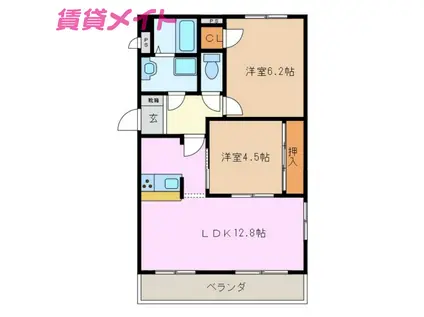 エンタープライズ川越(2LDK/1階)の間取り写真