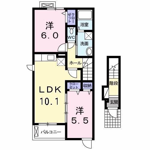 フォレスト・ハハキC(2LDK/2階)の間取り写真