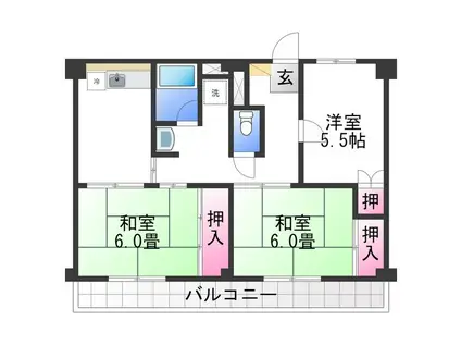 ビレッジハウス草部(3DK/2階)の間取り写真