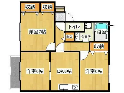 プレイヤード北長瀬B棟(3DK/2階)の間取り写真