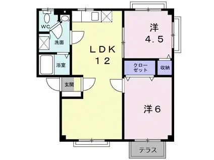 グリーンハイツ塚崎B(2LDK/1階)の間取り写真