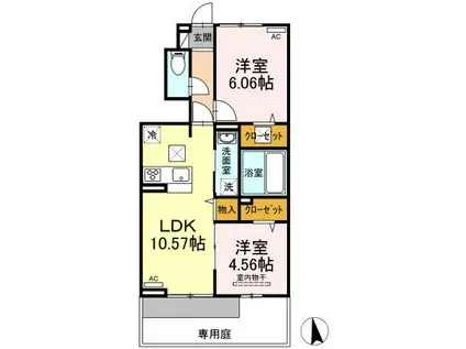 セジュールエクラ A棟(2LDK/1階)の間取り写真