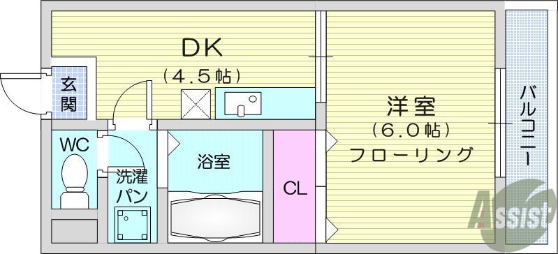 プラザ鹿野(1DK/5階)の間取り写真