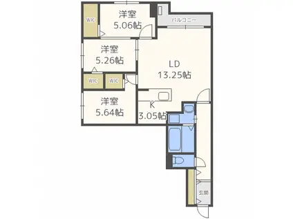 リヴィエールS22(3LDK/4階)の間取り写真
