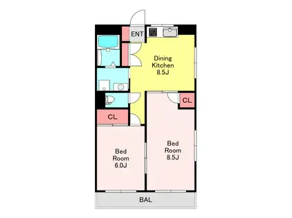 MARRON HEIGHTS(2DK/2階)の間取り写真