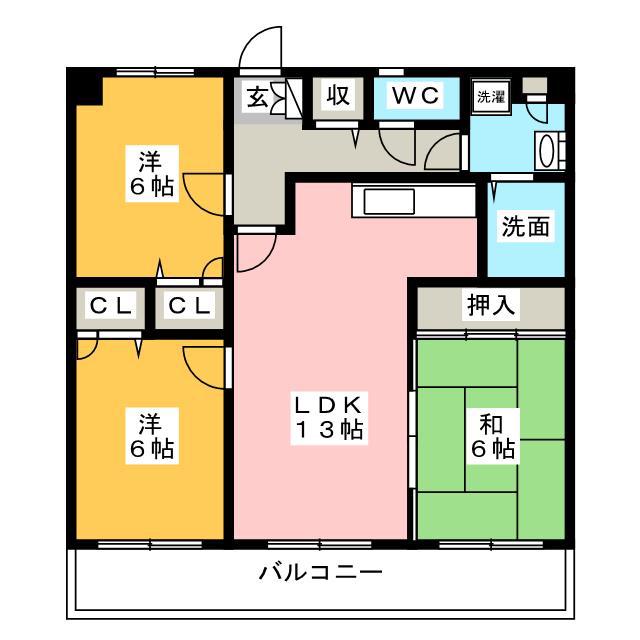 レグルス空港南(3LDK/4階)の間取り写真