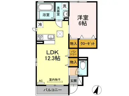 ラ・フェリーチェ・ヴィータ利府(1LDK/1階)の間取り写真