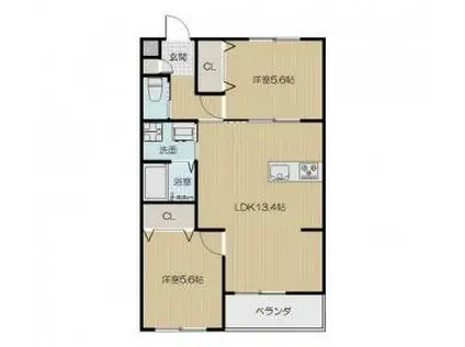 ピース リベルタ KITA SAKO(2LDK/3階)の間取り写真