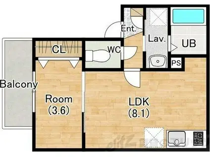 ジーメゾン吹田岸部(1LDK/1階)の間取り写真