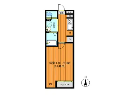 リアンテラス(1K/2階)の間取り写真