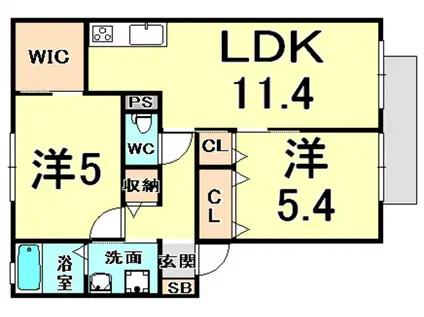 サンフォレスト荒牧(2LDK/2階)の間取り写真
