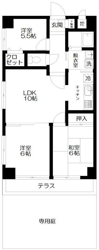日神パレステージ河辺第2(3LDK/1階)の間取り写真