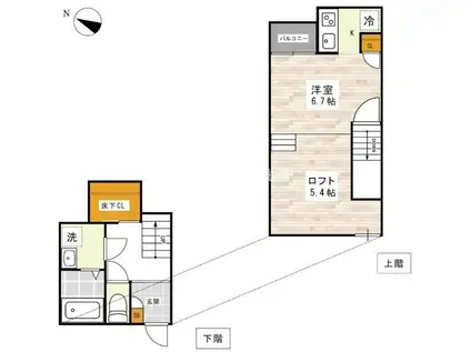 ADC保田窪カーサ(1K/1階)の間取り写真