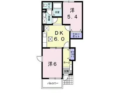 セレーノ(2DK/1階)の間取り写真