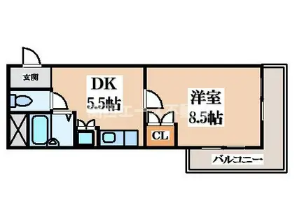 ラルゴ四条畷(1DK/2階)の間取り写真