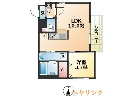 アルティス志賀本通(1LDK/3階)の間取り写真