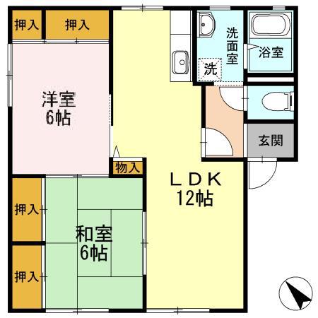 ディアス池田B(2LDK/1階)の間取り写真