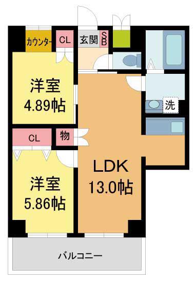 APRICITY芦屋(2LDK/2階)の間取り写真