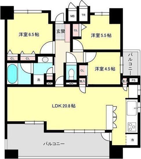 プレミスト泉中央駅前(3LDK/14階)の間取り写真