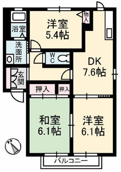 エモーションC棟(3DK/2階)の間取り写真