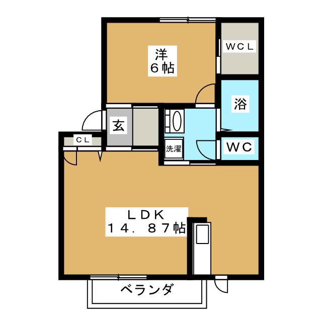 ソレーユ上原B(1LDK/1階)の間取り写真