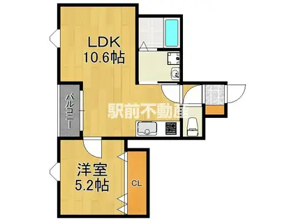 グランデージ中央町(1LDK/3階)の間取り写真