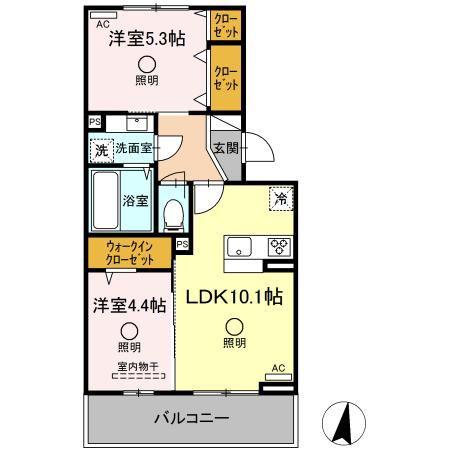 クレリア(2LDK/2階)の間取り写真