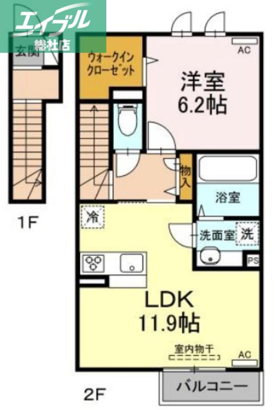 サンライズ吉岡(1LDK/2階)の間取り写真