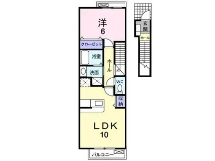 ラ・フルールB(1LDK/2階)の間取り写真