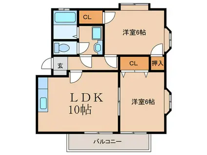 ヴィレッヂローデンII(2LDK/2階)の間取り写真