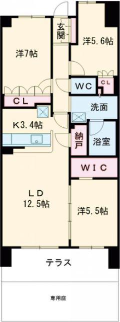 ジオ学園都市(3LDK/1階)の間取り写真