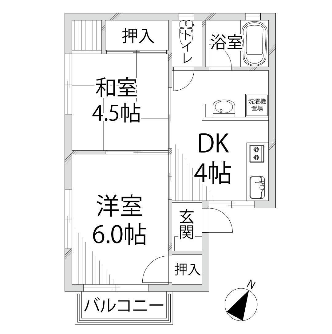シティハイムハーモニックス(2DK/1階)の間取り写真
