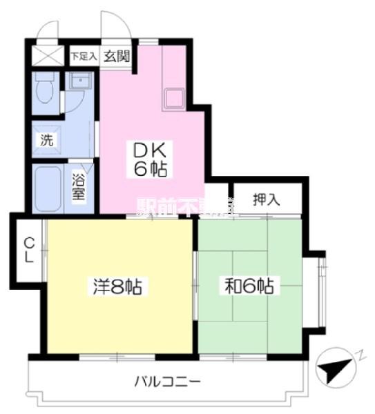 シャロム国分(2DK/3階)の間取り写真