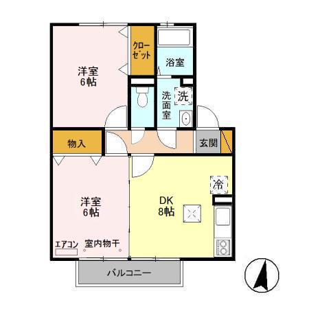 カハラB(2DK/1階)の間取り写真