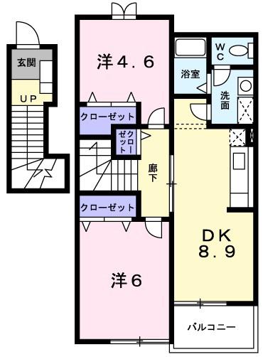 シースカイB(2DK/2階)の間取り写真