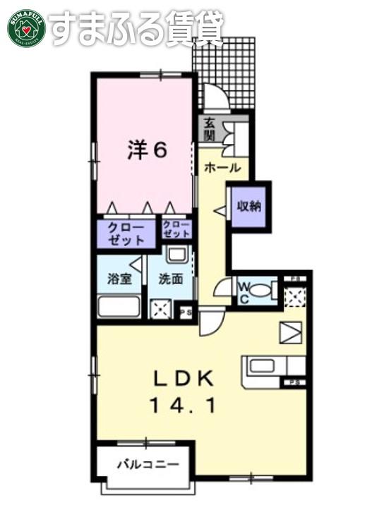 メゾン・ド・ジュネス(1LDK/1階)の間取り写真