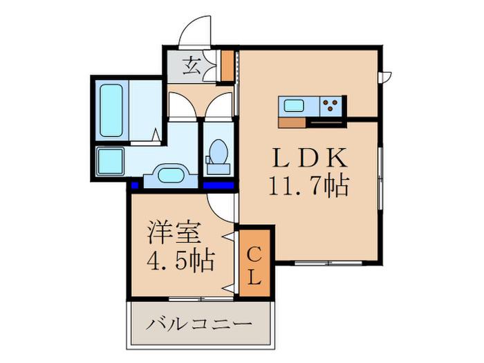グレイス花(1LDK/2階)の間取り写真