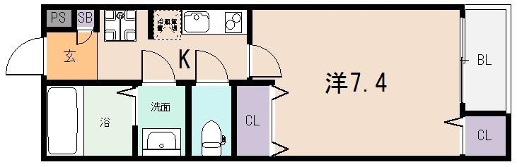 ノイヴェル長瀬(1K/2階)の間取り写真