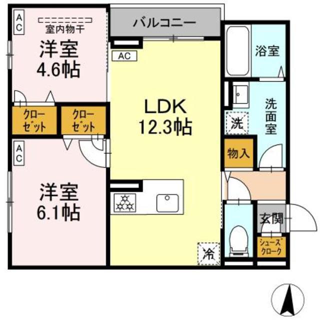 セレスティア柴又V(2LDK/2階)の間取り写真