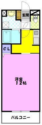 フォレストY&M雀宮B棟(1K/4階)の間取り写真
