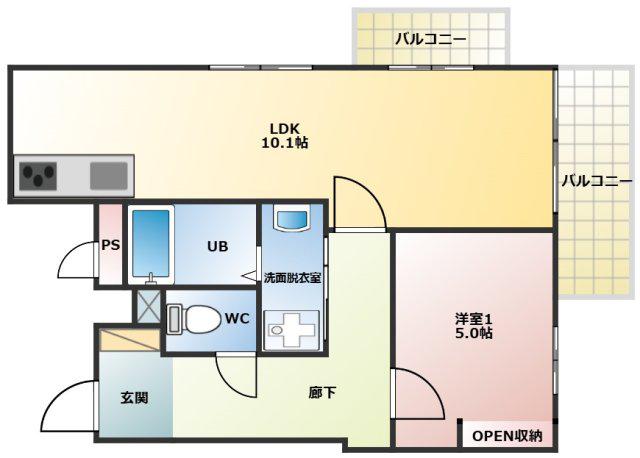 サンハイツ桑山(1LDK/4階)の間取り写真