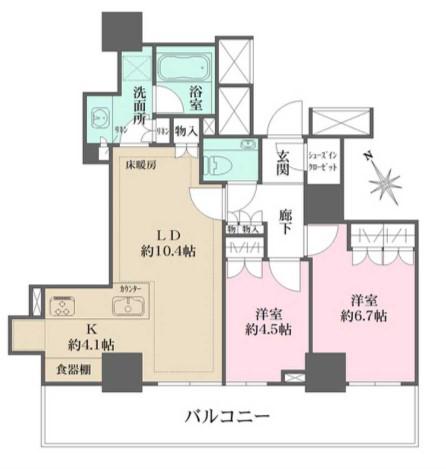 ザ・パークハウス三田ガーデン タワー棟(2LDK/22階)の間取り写真