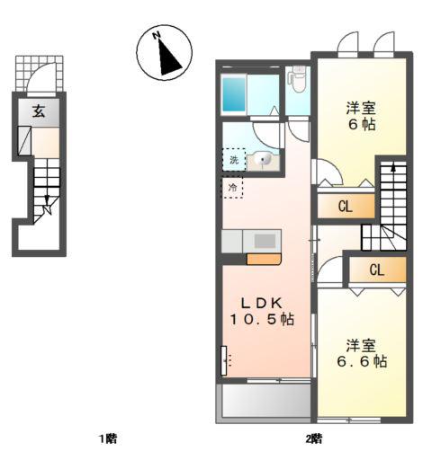 ヴィラ アマーブレス(2LDK/2階)の間取り写真