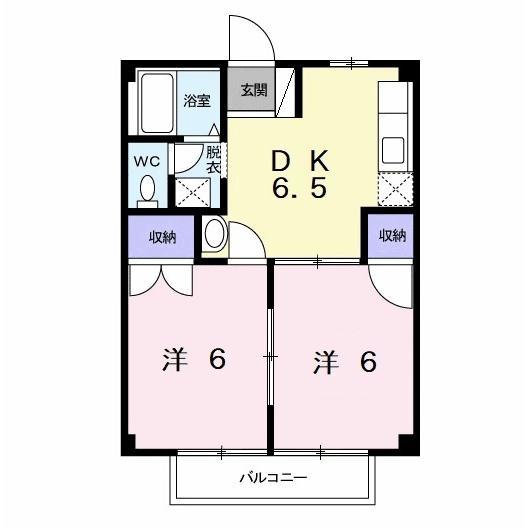 カーサ喜見塚(2DK/2階)の間取り写真