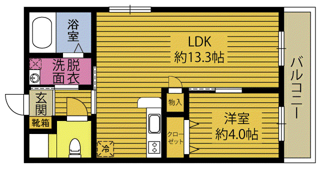 Tフォレスト曲(1LDK/1階)の間取り写真